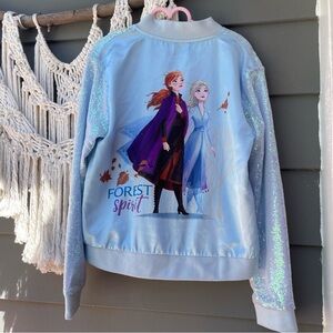 SOLD Disney Frozen Forest Spirit Anna & Elsa Sequin, Blue Zip Up Jacket